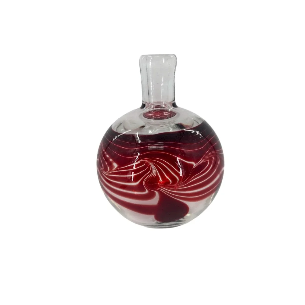 Vanderlaan Glass Decanter Red White Swirl Hand Blown Art Glass Stopper